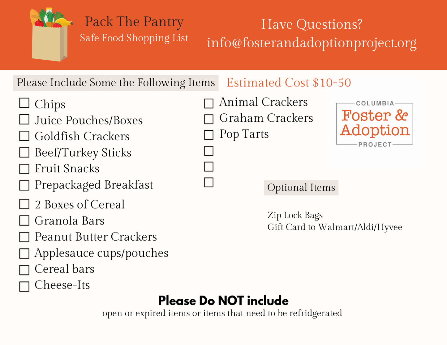 Pack the Pantry Shopping List
