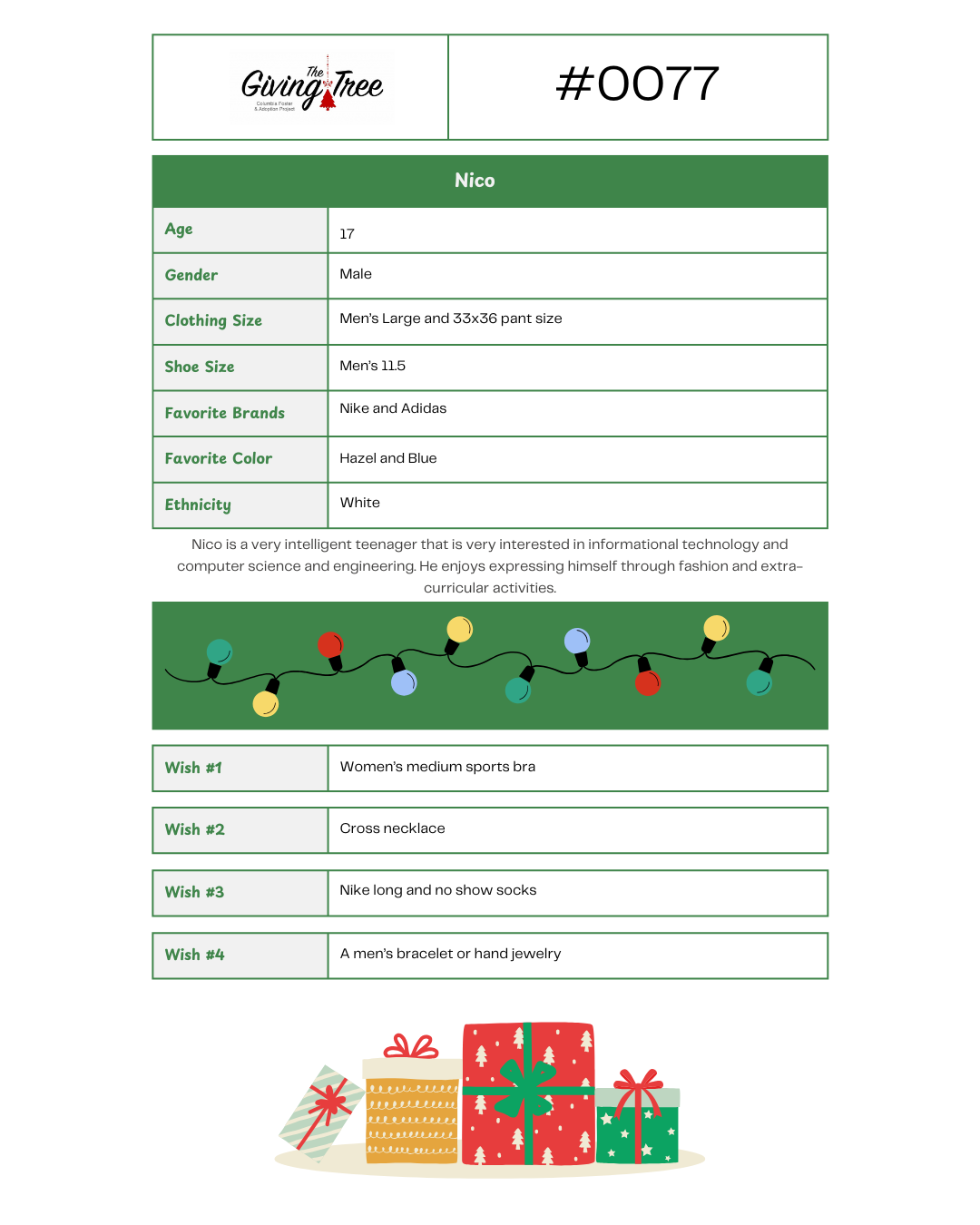 Giving Tree 2025 List #0077