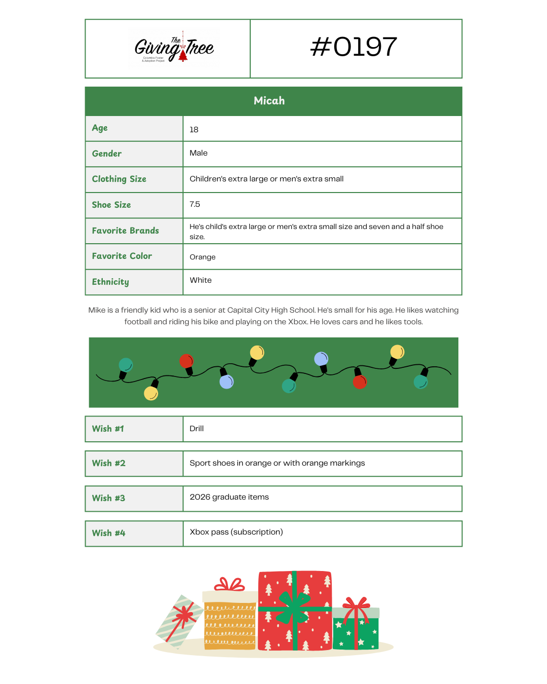 Giving Tree 2025 List #0197