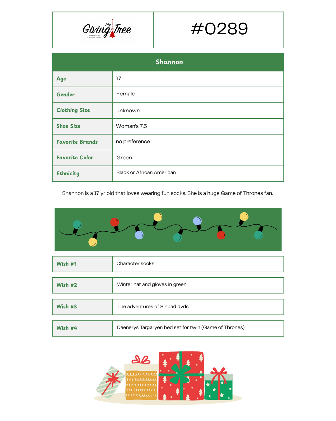 Giving Tree 2025 List #0289