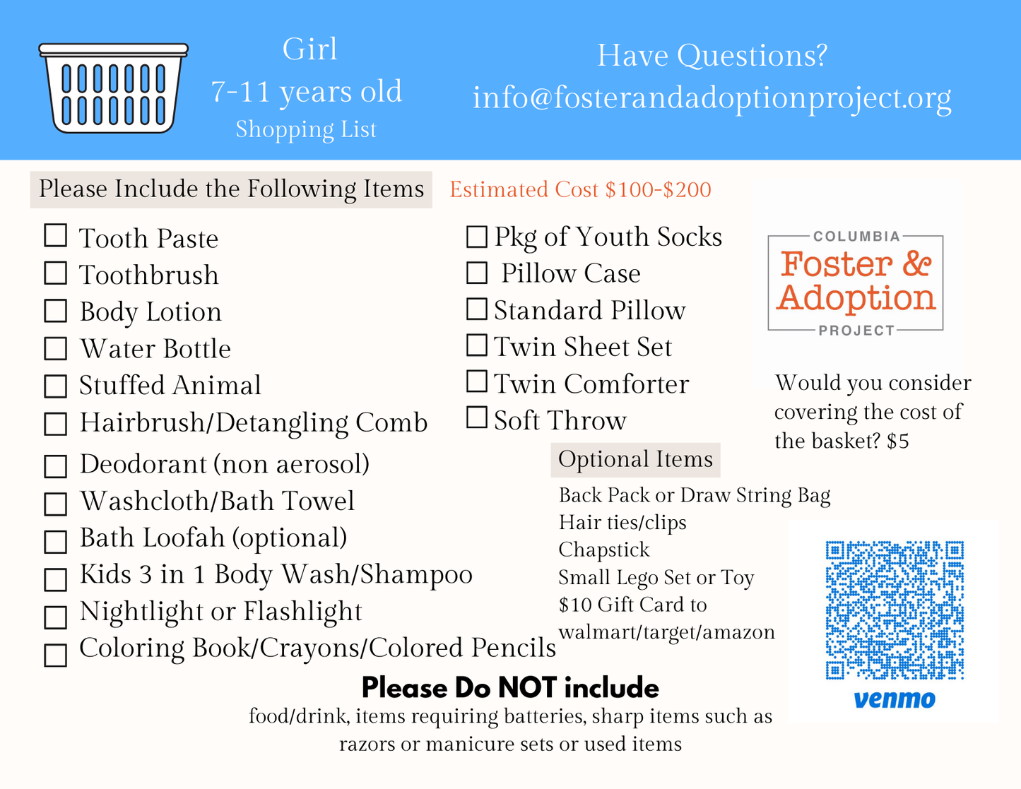 7-12 yr old Girl